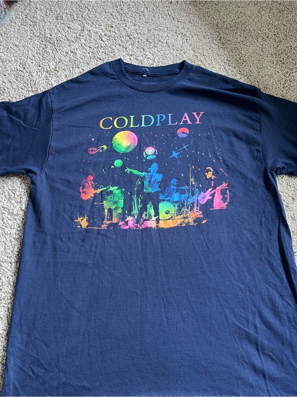 Coldplay Short Sleeve Band Tee - Navy with Rainbow Graphic